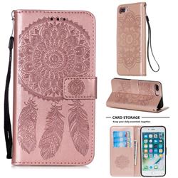 Embossing Dream Catcher Mandala Flower Leather Wallet Case for iPhone 8 Plus / 7 Plus 7P(5.5 inch) - Rose Gold