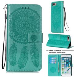 Embossing Dream Catcher Mandala Flower Leather Wallet Case for iPhone 8 Plus / 7 Plus 7P(5.5 inch) - Green