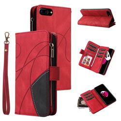 Luxury Two-color Stitching Multi-function Zipper Leather Wallet Case Cover for iPhone 8 Plus / 7 Plus 7P(5.5 inch) - Red