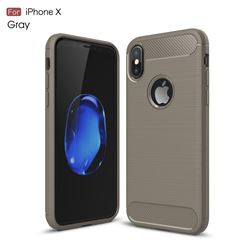 Luxury Carbon Fiber Brushed Wire Drawing Silicone TPU Back Cover for iPhone XS / X / 10 (5.8 inch) (Gray)