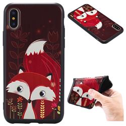Red Fox 3D Embossed Relief Black TPU Back Cover for iPhone XS / X / 10 (5.8 inch)
