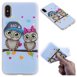 Couple Owls 3D Relief Matte Soft TPU Back Cover for iPhone XS / X / 10 (5.8 inch)