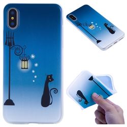 Street Light Cat 3D Relief Matte Soft TPU Back Cover for iPhone XS / X / 10 (5.8 inch)