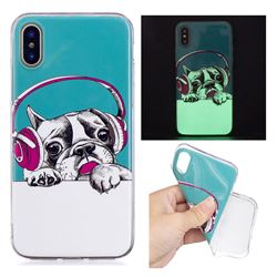 Headphone Puppy Noctilucent Soft TPU Back Cover for iPhone XS / X / 10 (5.8 inch)