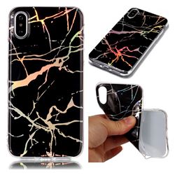 Color Plating Marble Pattern Soft TPU Case for iPhone XS / X / 10 (5.8 inch) - Black