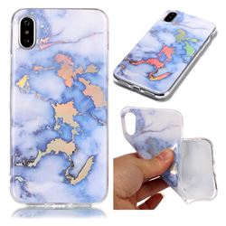 Color Plating Marble Pattern Soft TPU Case for iPhone XS / X / 10 (5.8 inch) - Blue