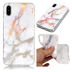 Color Plating Marble Pattern Soft TPU Case for iPhone XS / X / 10 (5.8 inch) - White