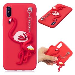 Flamingo Pendant Soft 3D Silicone Case for iPhone XS / X / 10 (5.8 inch) - Red
