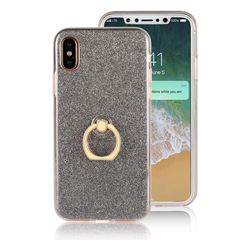 Luxury Soft TPU Glitter Back Ring Cover with 360 Rotate Finger Holder Buckle for iPhone XS / X / 10 (5.8 inch) - Black