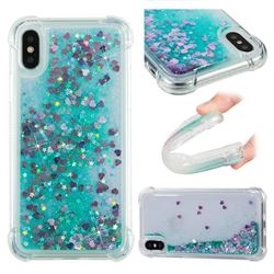 Dynamic Liquid Glitter Sand Quicksand TPU Case for iPhone XS / X / 10 (5.8 inch) - Green Love Heart