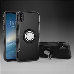 Armor Anti Drop Carbon PC + Silicon Invisible Ring Holder Phone Case for iPhone XS / X / 10 (5.8 inch) - Black
