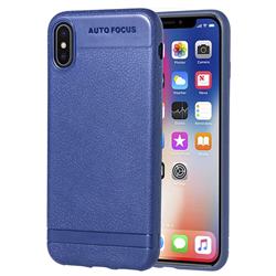 Litchi Grain Silicon Soft Phone Case for iPhone XS / X / 10 (5.8 inch) - Blue