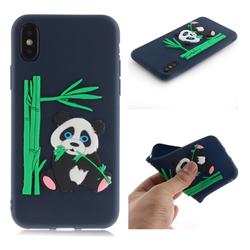 Panda Eating Bamboo Soft 3D Silicone Case for iPhone XS / X / 10 (5.8 inch) - Dark Blue