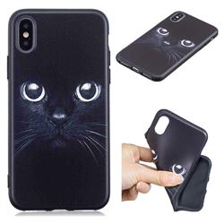 Bearded Feline 3D Embossed Relief Black TPU Cell Phone Back Cover for iPhone XS / iPhone X(5.8 inch)