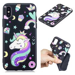 Candy Unicorn 3D Embossed Relief Black TPU Cell Phone Back Cover for iPhone XS / iPhone X(5.8 inch)