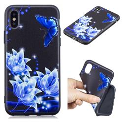 Blue Butterfly 3D Embossed Relief Black TPU Cell Phone Back Cover for iPhone XS / iPhone X(5.8 inch)