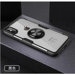 Acrylic Glass Carbon Invisible Ring Holder Phone Cover for iPhone XS / iPhone X(5.8 inch) - Black