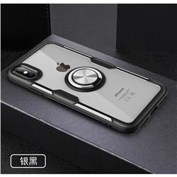 Acrylic Glass Carbon Invisible Ring Holder Phone Cover for iPhone XS / iPhone X(5.8 inch) - Silver Black