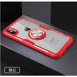 Acrylic Glass Carbon Invisible Ring Holder Phone Cover for iPhone XS / iPhone X(5.8 inch) - Charm Red