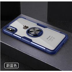 Acrylic Glass Carbon Invisible Ring Holder Phone Cover for iPhone XS / iPhone X(5.8 inch) - Azure