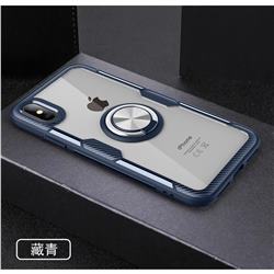 Acrylic Glass Carbon Invisible Ring Holder Phone Cover for iPhone XS / iPhone X(5.8 inch) - Navy