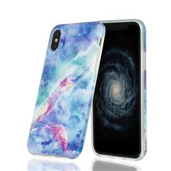 Blue Starry Sky Marble Clear Bumper Glossy Rubber Silicone Phone Case for iPhone XS / iPhone X(5.8 inch)