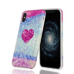 Glitter Rose Heart Marble Clear Bumper Glossy Rubber Silicone Phone Case for iPhone XS / iPhone X(5.8 inch)