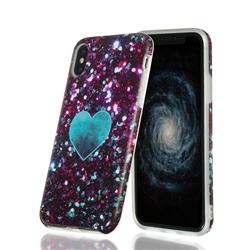 Glitter Green Heart Marble Clear Bumper Glossy Rubber Silicone Phone Case for iPhone XS / iPhone X(5.8 inch)