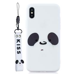 White Feather Panda Soft Kiss Candy Hand Strap Silicone Case for iPhone XS / iPhone X(5.8 inch)