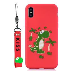 Red Dinosaur Soft Kiss Candy Hand Strap Silicone Case for iPhone XS / iPhone X(5.8 inch)