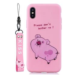Pink Cute Pig Soft Kiss Candy Hand Strap Silicone Case for iPhone XS / iPhone X(5.8 inch)