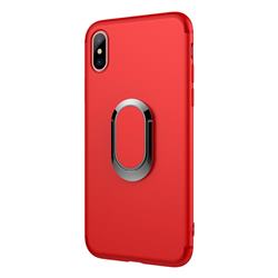 Anti-fall Invisible 360 Rotating Ring Grip Holder Kickstand Phone Cover for iPhone XS / iPhone X(5.8 inch) - Red