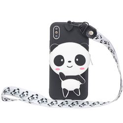White Panda Neck Lanyard Zipper Wallet Silicone Case for iPhone XS / iPhone X(5.8 inch)