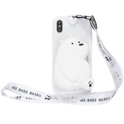White Polar Bear Neck Lanyard Zipper Wallet Silicone Case for iPhone XS / iPhone X(5.8 inch)