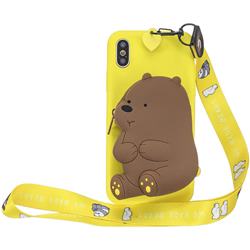 Yellow Bear Neck Lanyard Zipper Wallet Silicone Case for iPhone XS / iPhone X(5.8 inch)