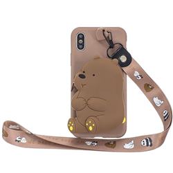 Brown Bear Neck Lanyard Zipper Wallet Silicone Case for iPhone XS / iPhone X(5.8 inch)