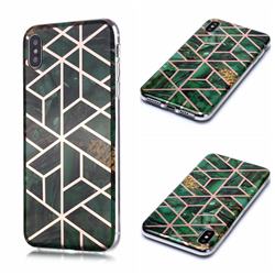 Green Rhombus Galvanized Rose Gold Marble Phone Back Cover for iPhone XS / iPhone X(5.8 inch)