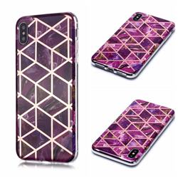 Purple Rhombus Galvanized Rose Gold Marble Phone Back Cover for iPhone XS / iPhone X(5.8 inch)