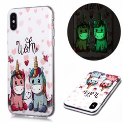 Couple Unicorn Noctilucent Soft TPU Back Cover for iPhone XS / iPhone X(5.8 inch)