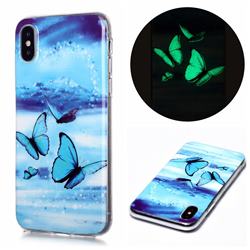 Flying Butterflies Noctilucent Soft TPU Back Cover for iPhone XS / iPhone X(5.8 inch)