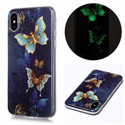 Golden Butterflies Noctilucent Soft TPU Back Cover for iPhone XS / iPhone X(5.8 inch)
