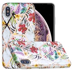 Tropical Rainforest Flower Painted Marble Electroplating Protective Case for iPhone XS / iPhone X(5.8 inch)
