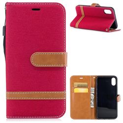 Jeans Cowboy Denim Leather Wallet Case for iPhone XS / X / 10 (5.8 inch) - Red