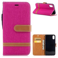 Jeans Cowboy Denim Leather Wallet Case for iPhone XS / X / 10 (5.8 inch) - Rose