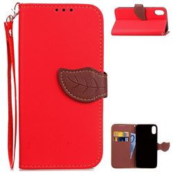 Leaf Buckle Litchi Leather Wallet Phone Case for iPhone XS / X / 10 (5.8 inch) - Red
