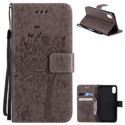 Embossing Butterfly Tree Leather Wallet Case for iPhone XS / X / 10 (5.8 inch) - Grey