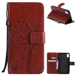 Embossing Butterfly Tree Leather Wallet Case for iPhone XS / X / 10 (5.8 inch) - Brown