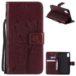 Embossing Butterfly Tree Leather Wallet Case for iPhone XS / X / 10 (5.8 inch) - Coffee