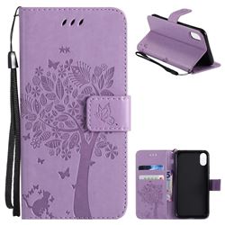 Embossing Butterfly Tree Leather Wallet Case for iPhone XS / X / 10 (5.8 inch) - Violet