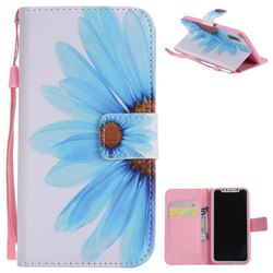 Blue Sunflower PU Leather Wallet Case for iPhone XS / X / 10 (5.8 inch)